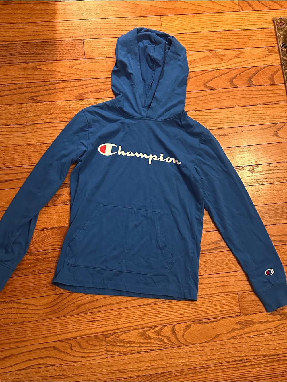 Champion Blue Pullover Hoodie with Script Logo